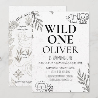 Convite Cute Safari Wild One 1st Birthday Map Party