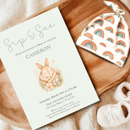 Convite Cute Sage Green Little Bunny Bunny Sip and See 