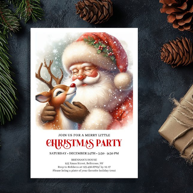 Convite Cute Santa and Rudolph Christmas Party Gathering  (Cute Santa and Rudolph Christmas Party Gathering Invitation

)