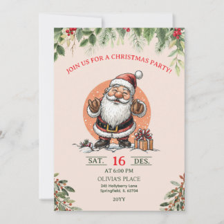 Convite Cute Santa Christmas Party Invitation 