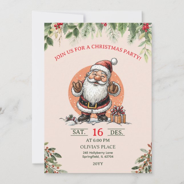 Convite Cute Santa Christmas Party Invitation  (Frente)