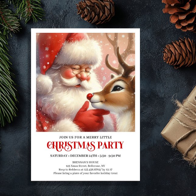 Convite Cute Santa Claus Rudolph Cozy Christmas Eve Party  (Cute Santa Claus Rudolph Cozy Christmas Eve Party Invitation

)
