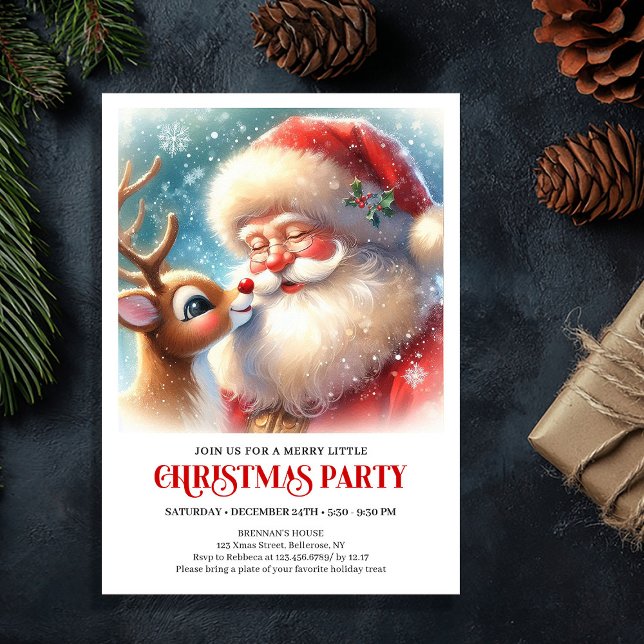 Convite Cute Santa Claus Rudolph Festive Christmas Eve  (Cute Santa Claus Rudolph Festive Christmas Eve Party Invitation

)