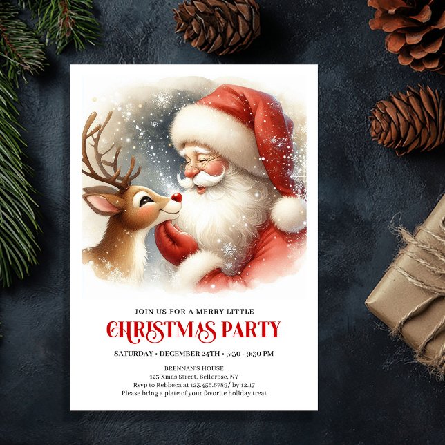 Convite Cute Santa Claus Rudolph Holiday Cheer Family   (Cute Santa Claus Rudolph Holiday Cheer Family Party Invite

)