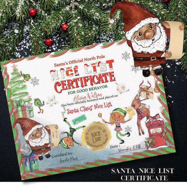 Convite Cute Santa Elves Official Nice List Certificate  (Cute Santa Elves Official Nice List Certificate )