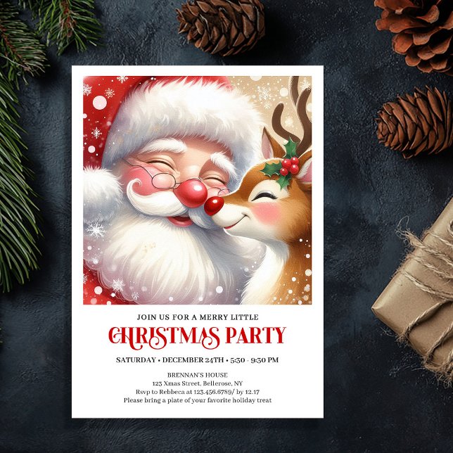 Convite Cute Santa Rudolph Christmas Winter Wonderland  (Cute Santa Rudolph Christmas Winter Wonderland Party Invite

)