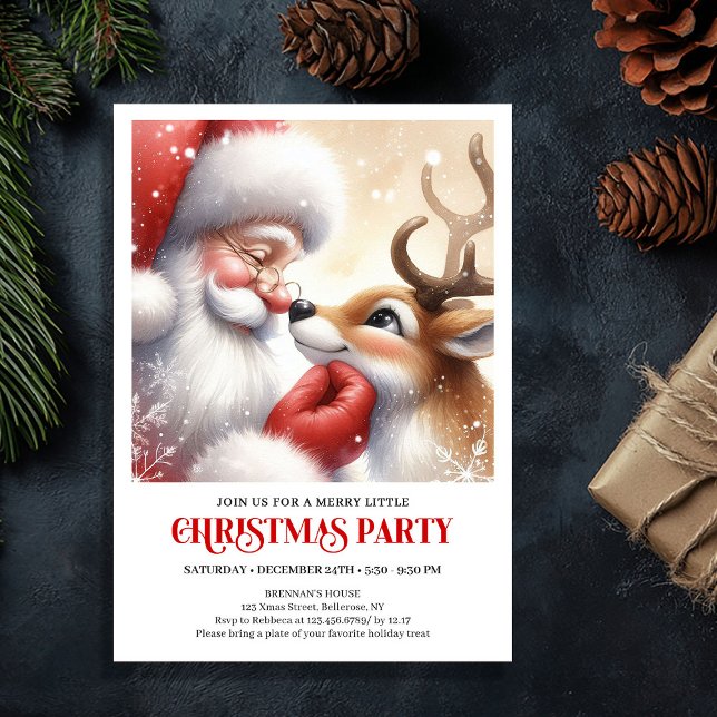 Convite Cute Santa Rudolph Holiday Cheer Family Fun Party  (Cute Santa Rudolph Holiday Cheer Family Fun Party Invitation

)