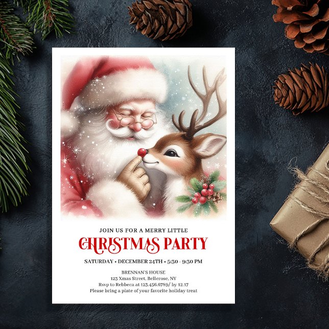 Convite Cute Santa Rudolph Winter Christmas Party Invite (Cute Santa Rudolph Winter Christmas Party Invite)