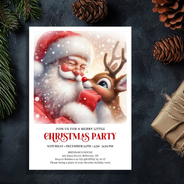 Convite Cute Santa Rudolph Winter Christmas Party Invite (Cute Santa Rudolph Winter Christmas Party Invite)
