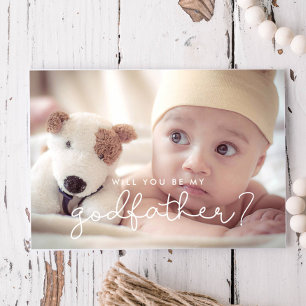 Convite Cute script Godfather proposal photo card