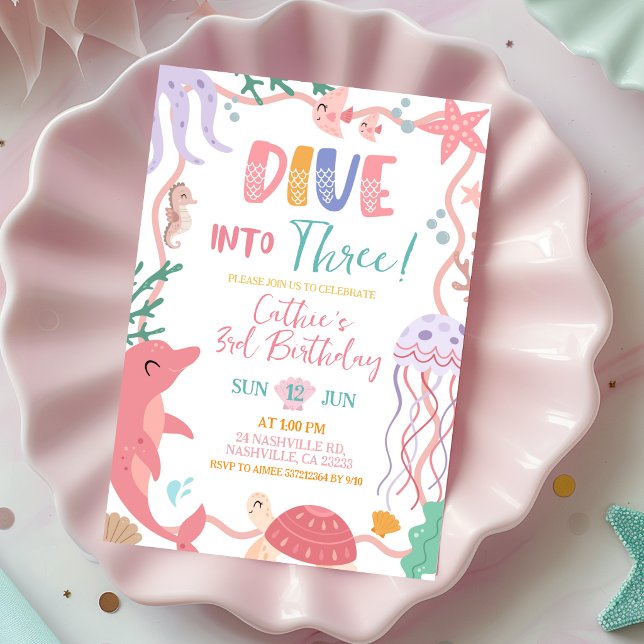 Convite Cute Sea Animals Dive into Birthday (Criador carregado)