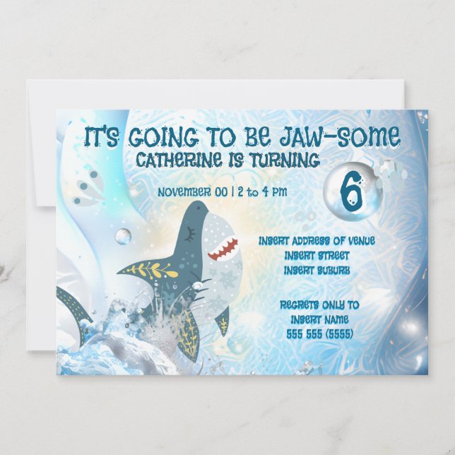 Convite Cute Shark Ocean Kids Birthday Invitation (Frente)