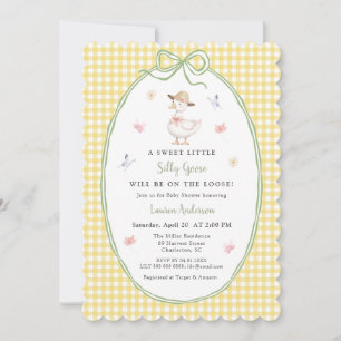 Convite Cute Silly Goose Amarelo xadrez Baby shower 