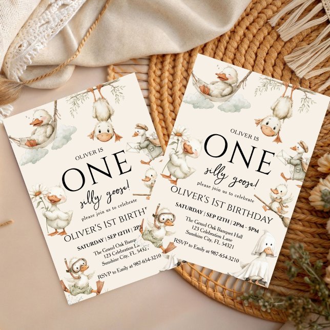 Convite cute Silly Goose ,One Silly Goose 1st Party (Criador carregado)