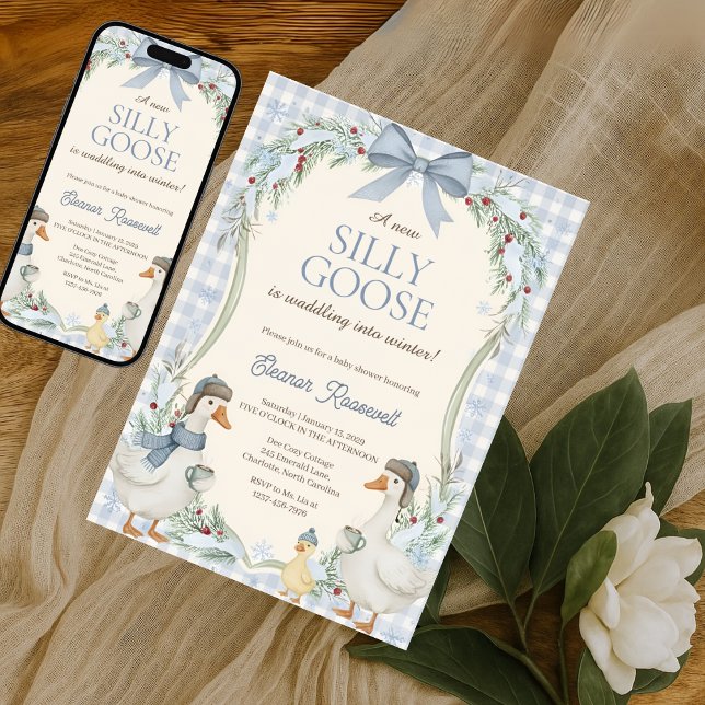 Convite Cute Silly Goose Waddle Into Winter Baby Shower (Criador carregado)