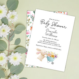 Convite Cute Simple Little Bunny Wildflowers Baby Shower 