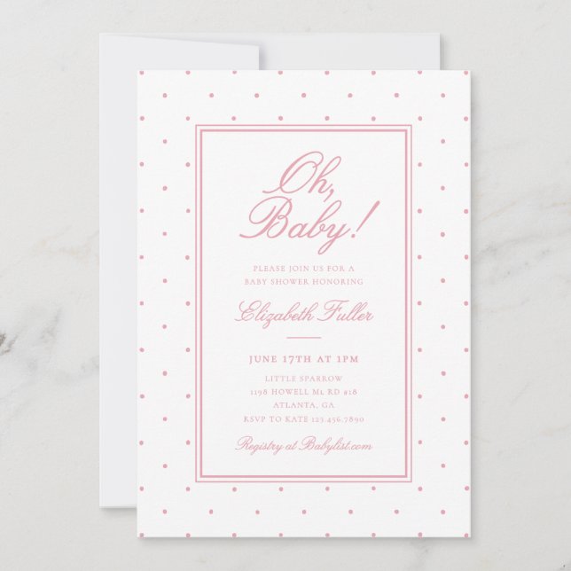 Convite Cute Simple Pink Polka Dot Baby Shower (Frente)
