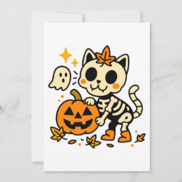 Convite Cute Skeleton Cat with Pumpkin Invitation