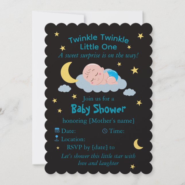 Convite Cute Sleeping Baby on Cloud Baby Shower Card (Frente)