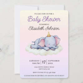 Convite Cute Sleeping Elephant Baby Shower Invitation
