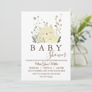 Convite Cute Sleeping Kitten Sage & Pastel Floral