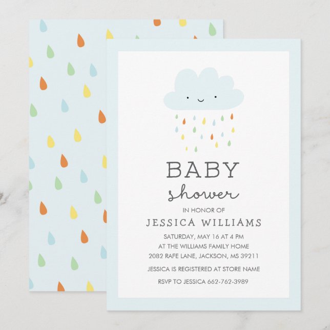 Convite Cute Smiling Cloud Baby Shower Invitation in Blue (Frente/Verso)