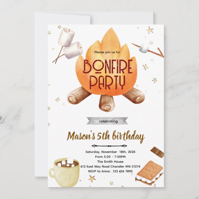 Convite Cute Smores bonfire Birthday invitation (Frente)