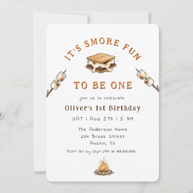 Convite Cute Smores Campingl 1st Birthday  (Frente)