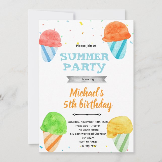 Convite Cute snowcone birthday party invitation (Frente)