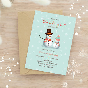 Convite Cute Snowman Winter Onederland Birthday