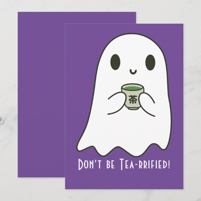 Convite Cute Sorridente Fantasma & Kanji do Chá Japonês Em (Frente/Verso)