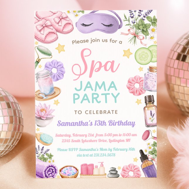 Convite Cute Spa Pajama Party Birthday (Cute Spa Pajama Party Birthday Invitation
)