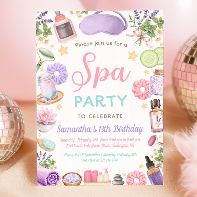 Convite Cute Spa Pamper Party Girl Birthday (Cute Spa Pamper Party Girl Birthday Invitation)