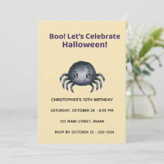 Convite Cute Spider Halloween Birthday Invitation