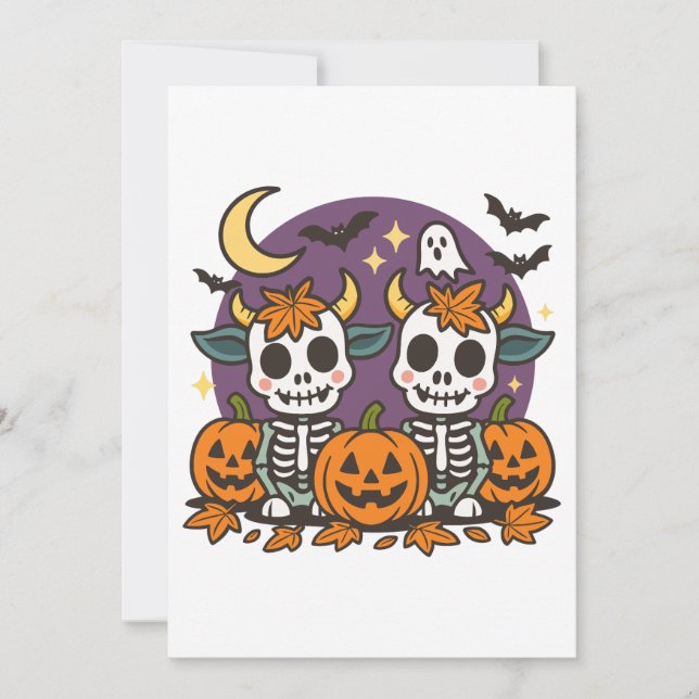 Convite Cute Spooky Skeleton Cows with Pumpkins Invitation (Frente)