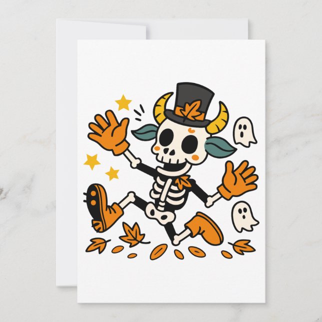 Convite Cute Spooky Skeleton Goat with Top Hat Invitation (Frente)