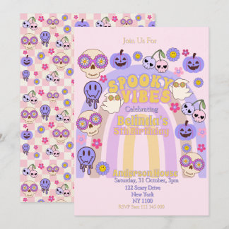 Convite Cute Spooky Vibes Groovy Ghost Halloween Aniversár