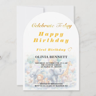 Convite Cute Storybook Animals First Birthday