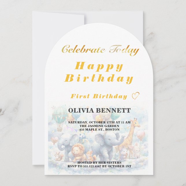 Convite Cute Storybook Animals First Birthday (Frente)