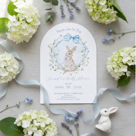 Convite Cute Storybook Bunny Wildflower Wreath Baby Shower
