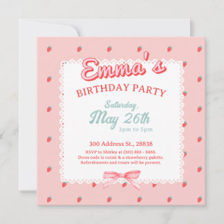Convite Cute Strawberry Square Invitation