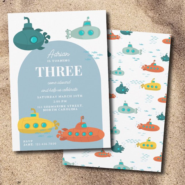 Convite Cute Submarine Deep Sea Kids Birthday Party (Cute Submarine Deep Sea Kids Birthday Party Invitation)