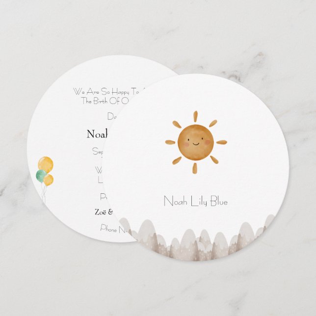 Convite Cute Sun Mountains Baby Announcement Card (Frente/Verso)