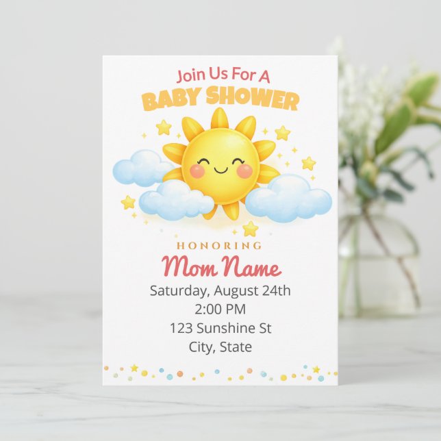 Convite Cute Sunshine Baby Shower (Em pé/Frente)