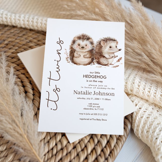Convite Cute Sweet Little Hedgehog Its Twins Baby Shower (Criador carregado)
