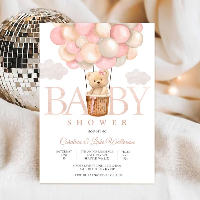 Convite Cute Teddy Balloon Baby Shower Invitation (Criador carregado)
