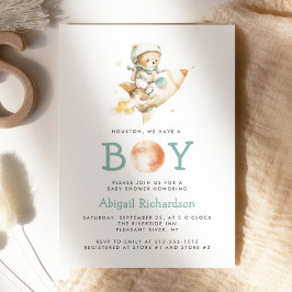 Convite Cute Teddy Bear Astronaut Boy Baby Shower