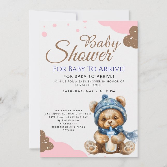 Convite Cute Teddy Bear Baby Shower (Frente)
