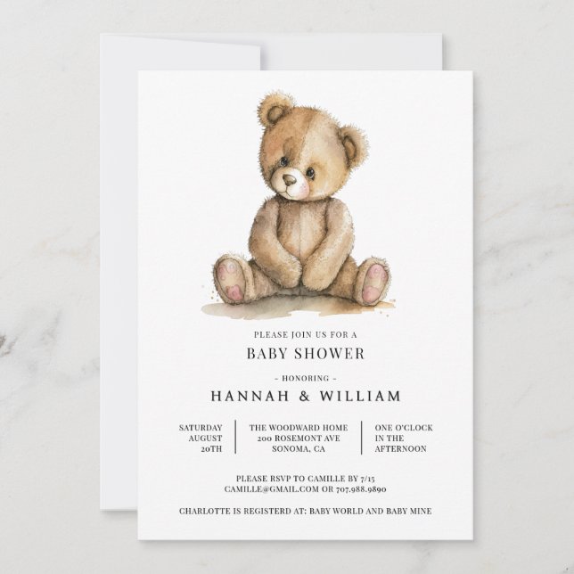 Convite Cute Teddy Bear Baby Shower (Frente)