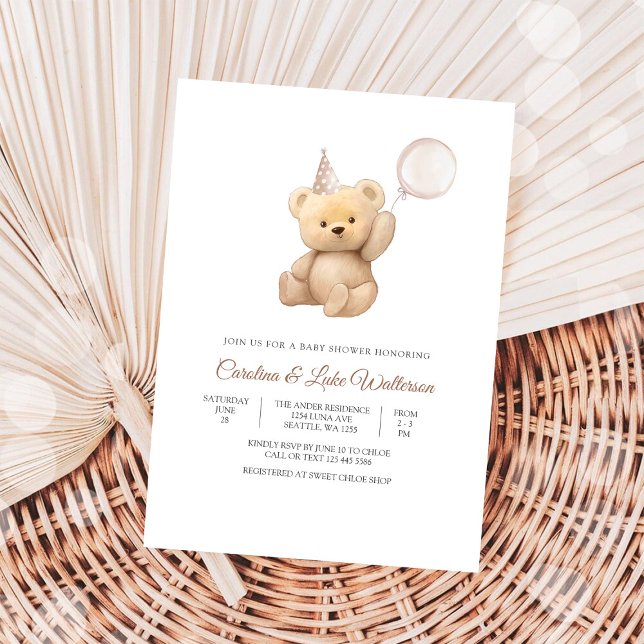 Convite Cute Teddy Bear Baby Shower Invitation (Criador carregado)